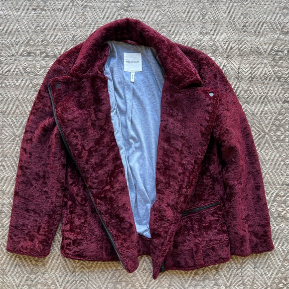 NWOT Avec Les‎ Filles Burgundy Faux Shearling Biker Jacket Oversized Size Small - Picture 9 of 9